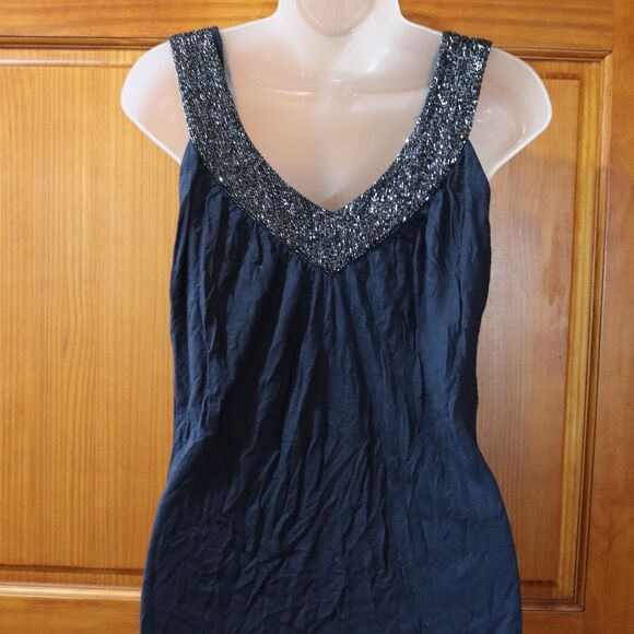 Matty M Navy Blue Sparkly Beaded Tank Top Medium Vintage Y2K Party Glam Look - Picture 11 of 14